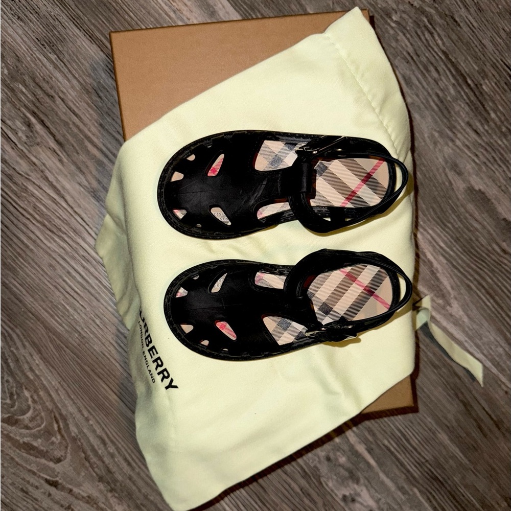 Burberry Kids Black and Tan Check Sandals - Picture 2 of 4
